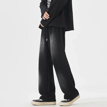 Autumn New Fashion Korean Men's Casual Pants Distressed Classic Black Baggy Straight Trousers Sweatpants Streetwear Male Clothes